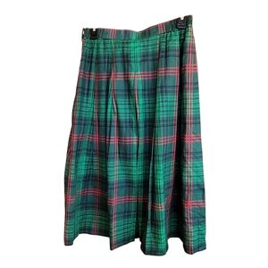 Vintage Christmas Midi Skirt Women's Medium Plaid  Preppy Traditional Green